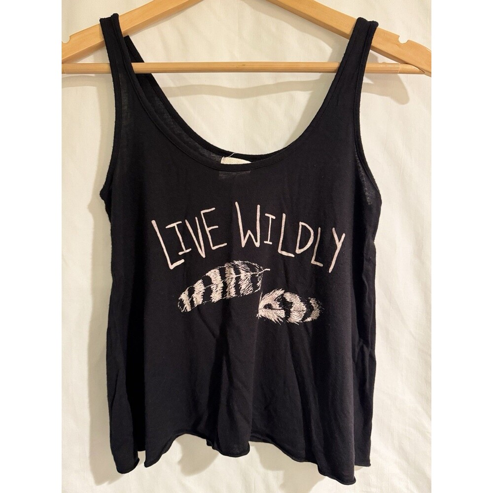 Vintage Y2K Check & Stripe PACSUN XS Black Graphic Print Tank Top Boho Indie 90s